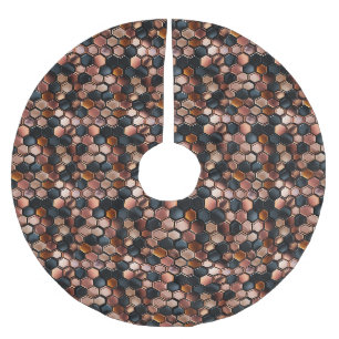 Stylish Glam Black Rose Gold Tiles Brushed Polyester Tree Skirt
