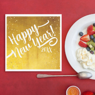 Stylish Glam Golden New Year Script Party Napkin