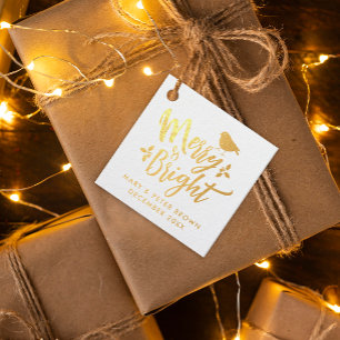 Stylish Glam Merry And Bright Christmas Bird Typo Favour Tags