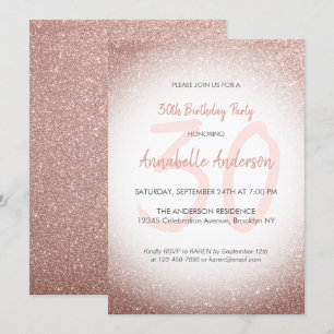 Stylish Glam Pink Rose Gold Sparkle 30th Birthday Invitation