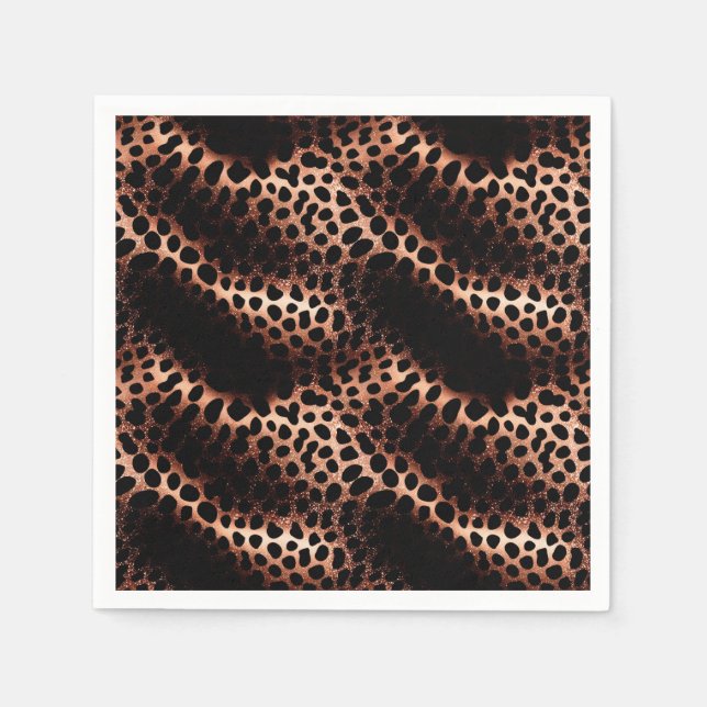 Stylish Glam Rose Gold Black Leopard Napkin (Front)