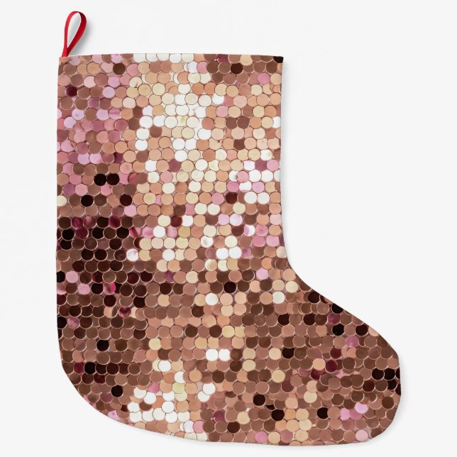 Stylish Glam Rose Gold Blush Pink Confetti Large Christmas Stocking (Front)