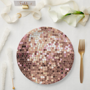 Stylish Glam Rose Gold Blush Pink Confetti Paper Plate