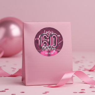 Stylish Glam Vibrant Pink Neon Glow 60th Birthday Classic Round Sticker