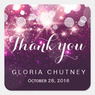 Stylish Glamour Pink Glitter Sparkles - Thank You Square Sticker