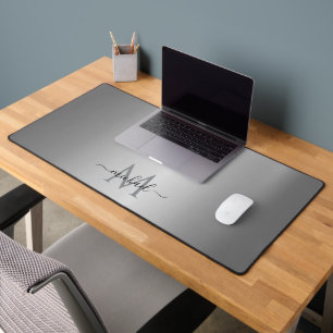 Stylish Glamour Silver Custom Name Monogrammed Desk Mat