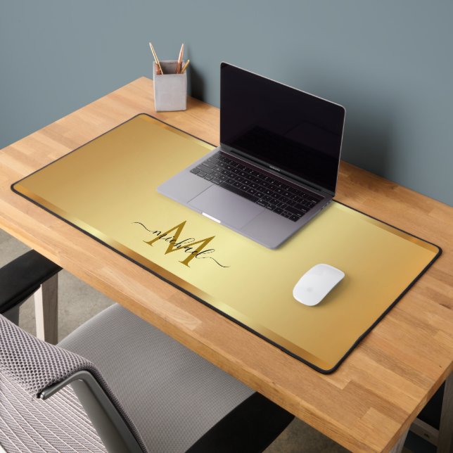 Stylish Glamourous Gold Custom Name Monogram Desk Mat (Office 2)