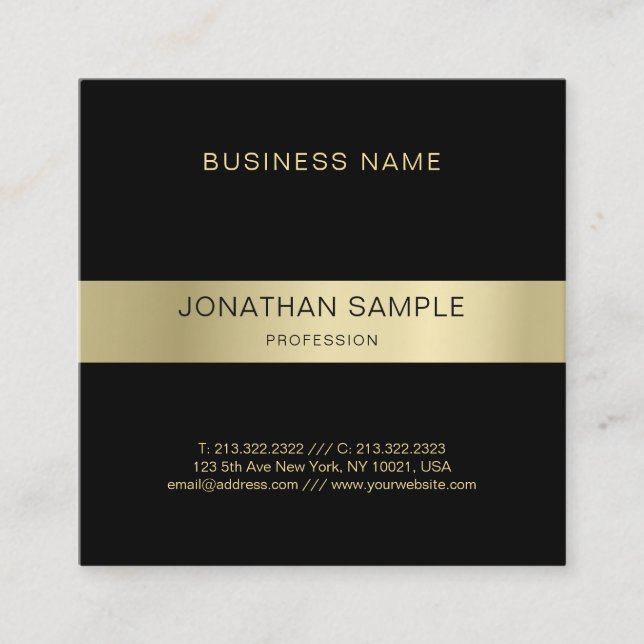 Stylish Glamourous Golden Modern Luxury Plain Square Business Card (Front)