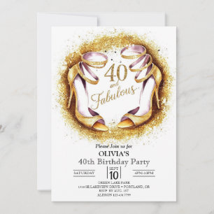 Stylish Glitter Digital Gold 40th Birthday Invitation