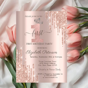 Stylish Glitter Drips Rose Gold Silver Tiara 1st  Invitation
