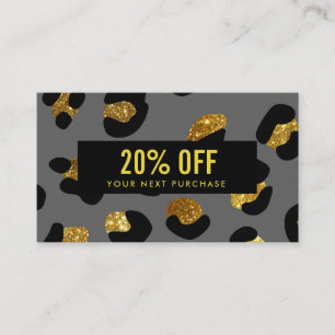 Stylish Glitter Gold Grey Leopard Coupon Card