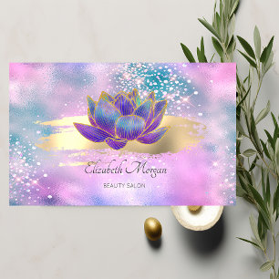 Stylish Glitter Lotus Brush Stroke Holographic Business Card