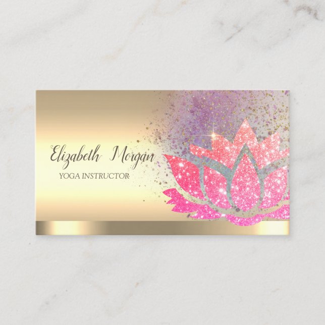 Stylish Glitter Lotus Flower Gold Yoga Instructor  Business Card (Front)