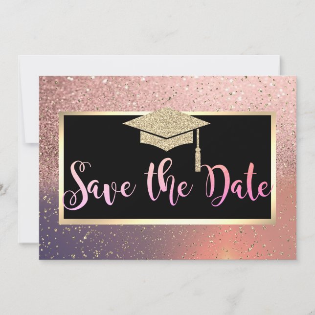 Stylish Glitter Rose Gold Graduation Save The Date (Front)