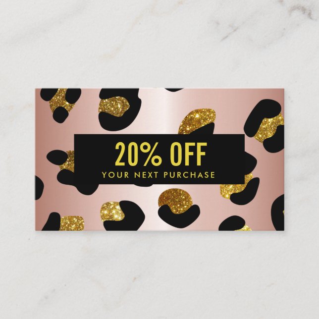 Stylish Glitter Rose Gold  Leopard Coupon Card (Front)