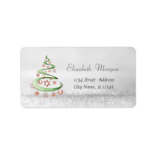 Stylish Glittery,Bokeh,Christmas Tree,Balls Label