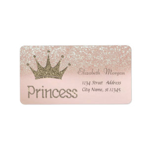 Stylish,Glittery Tiara Princess,Glitter Bokeh Label