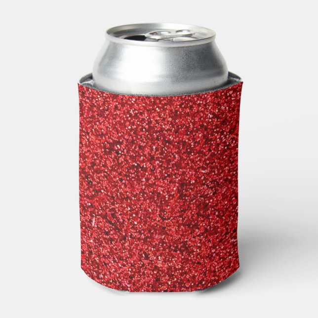 Stylish Glitzy Red Sequin Sparkles Can Cooler (Can Front)
