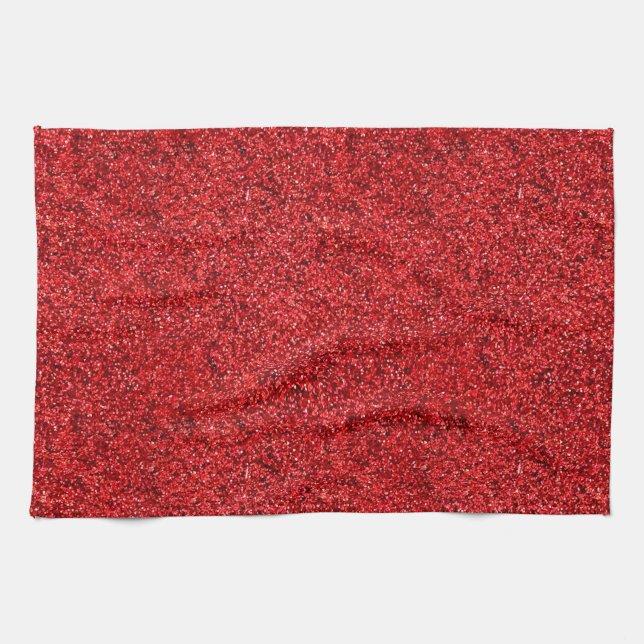 Stylish Glitzy Red Sequin Sparkles Tea Towel (Horizontal)