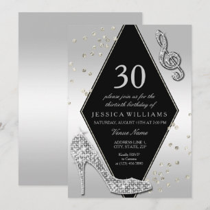Stylish Glitzy Silver 30th Birthday Invitation
