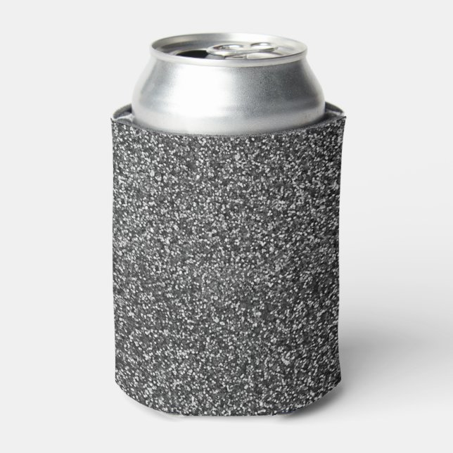 Stylish Glitzy Silver Sequin Sparkles Can Cooler (Can Front)
