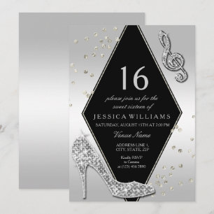 Stylish Glitzy Silver Sweet 16 Invitation