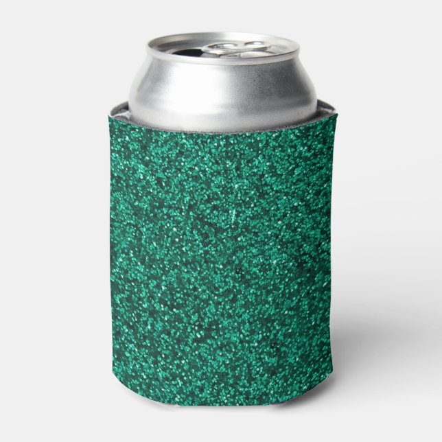 Stylish Glitzy Turquoise Sequin Sparkles Can Cooler (Can Front)