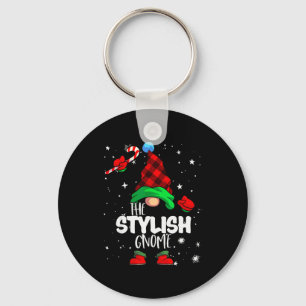 Stylish Gnome Red Buffalo Plaid Matching Family Ch Key Ring
