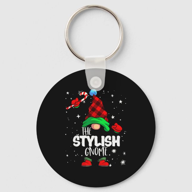 Stylish Gnome Red Buffalo Plaid Matching Family Ch Key Ring (Front)