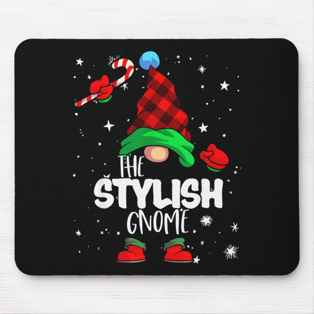 Stylish Gnome Red Buffalo Plaid Matching Family Ch Mouse Mat (Front)