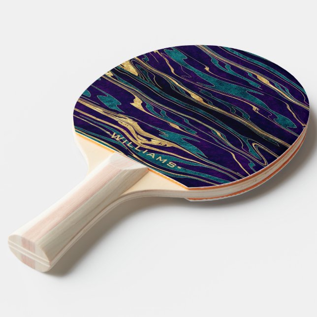 Stylish gold abstract marbleised paint image ping pong paddle (Front Angle)