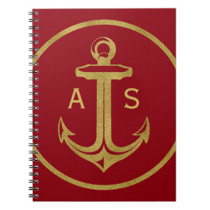 Stylish gold anchor with initials Nautical Gifts Notebook
