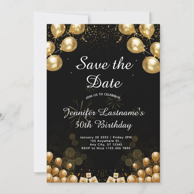 Stylish Gold and Black 50th Birthday Invitation (Front)