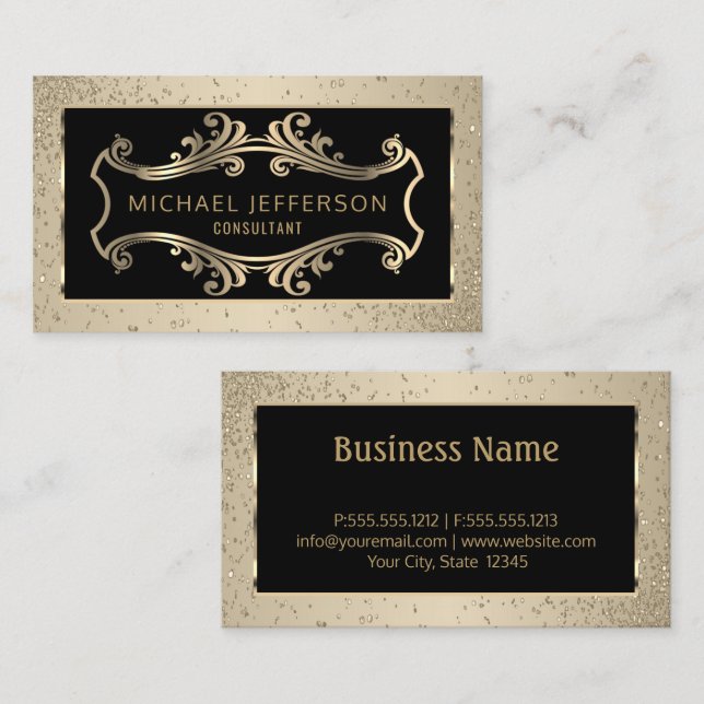 Stylish Gold and Black Business Card (Front/Back)