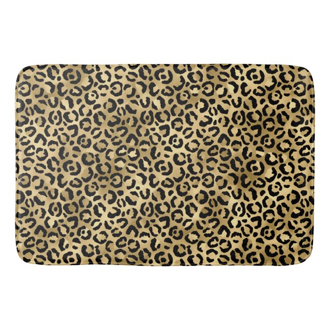 Stylish Gold and Black Foil Leopard Spots Pattern Bath Mat (Front)