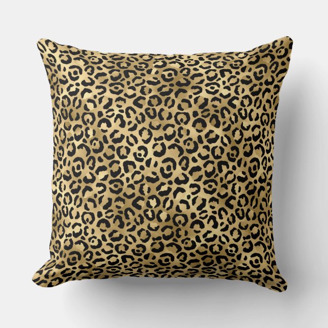 Stylish Gold and Black Foil Leopard Spots Pattern Cushion (Front)