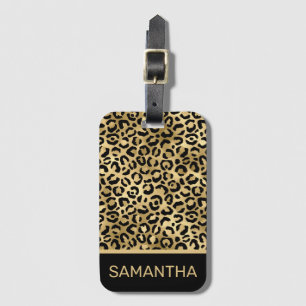 Stylish Gold and Black Foil Leopard Spots Pattern Luggage Tag