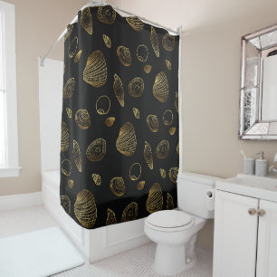 Stylish Gold and Black Seashells Pattern Shower Curtain