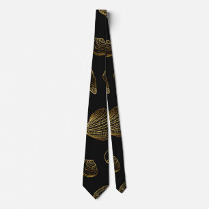 Stylish Gold and Black Seashells Pattern Tie