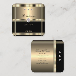 Stylish Gold and Black Sparkling Faux Rhinestones Square Business Card