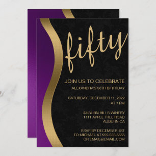 Stylish Gold and Purple 50th Invitation