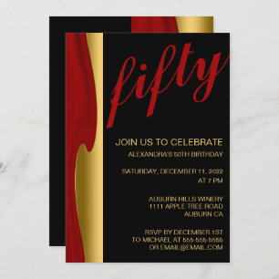 Stylish Gold and Red 50th Invitation