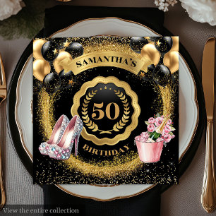 Stylish Gold Balloons Napkins with Rose Gold Heels