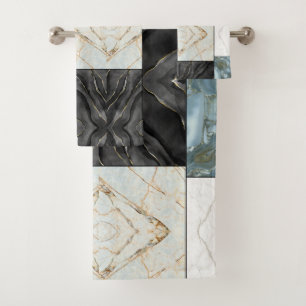 Stylish Gold black and white Marble pattern Bath Towel Set