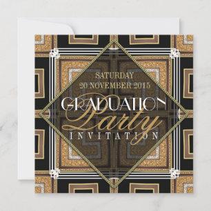 Stylish Gold Black Art Deco Graduation Party Invitation