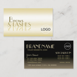 Stylish Gold Black Chic Mirror Letters with Logo Business Card