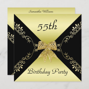 Stylish Gold & Black Decorative Bow 55th Birthday Invitation