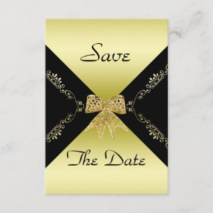 Stylish Gold & Black Decorative Bow save The Date