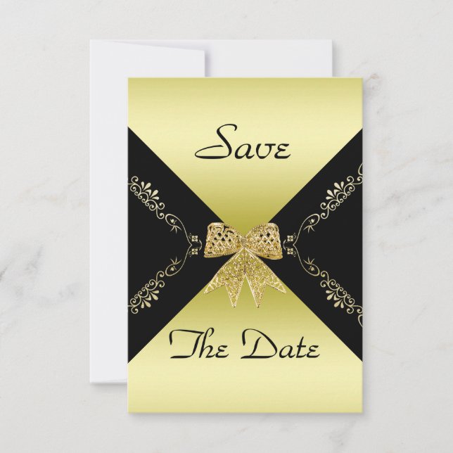 Stylish Gold & Black Decorative Bow save The Date (Front)