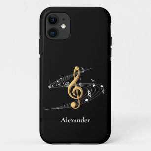 Stylish Gold Black Music Clef Personalised iPhone 11 Case